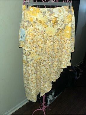 Floral Tiered Asymmetrical Yellow Skirt